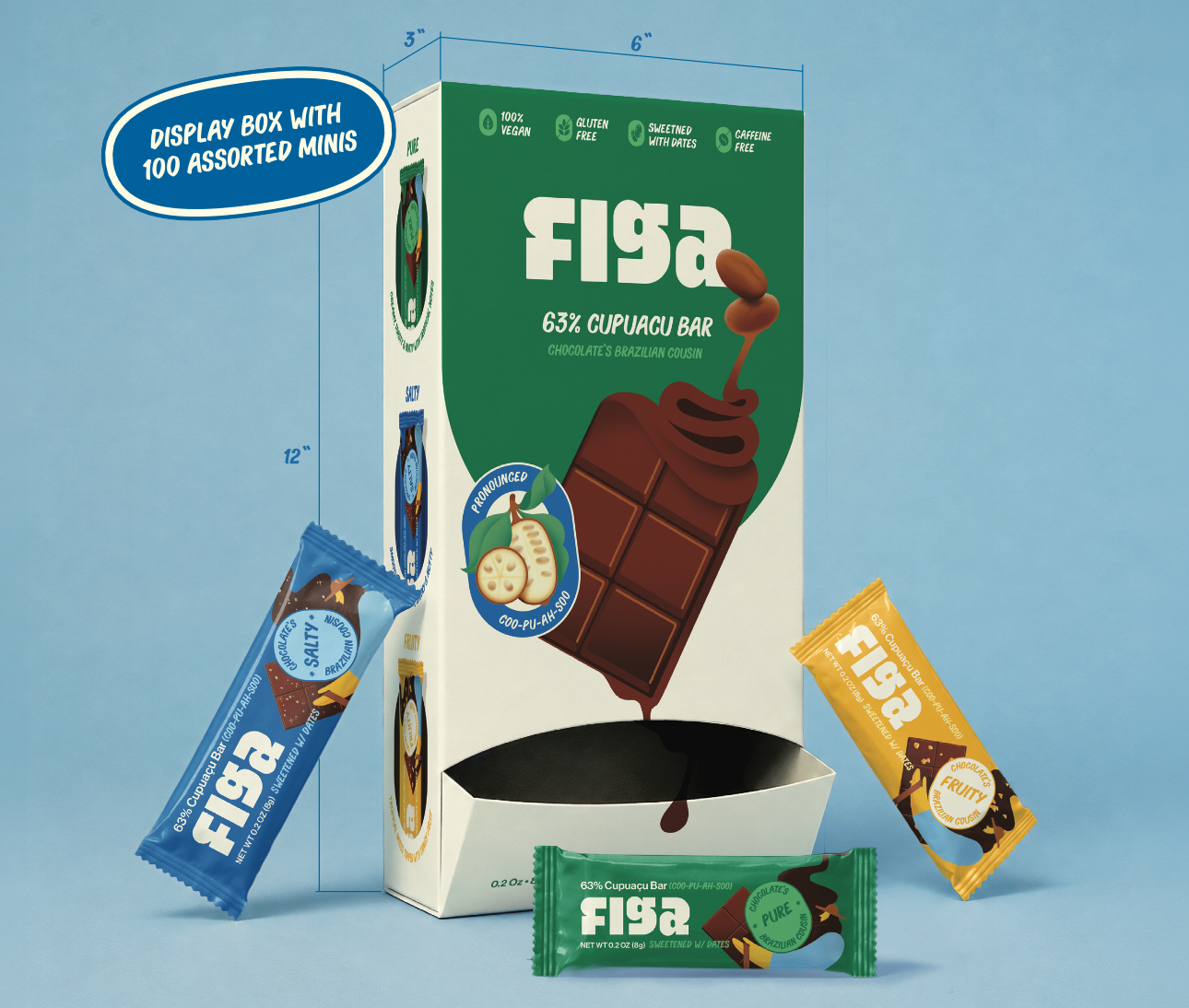 Figa Foods, Figa Minis (100 ct) | Assorted 63% Cupuacu Snack Size Bars | Chocolate's Brazilian Cousin