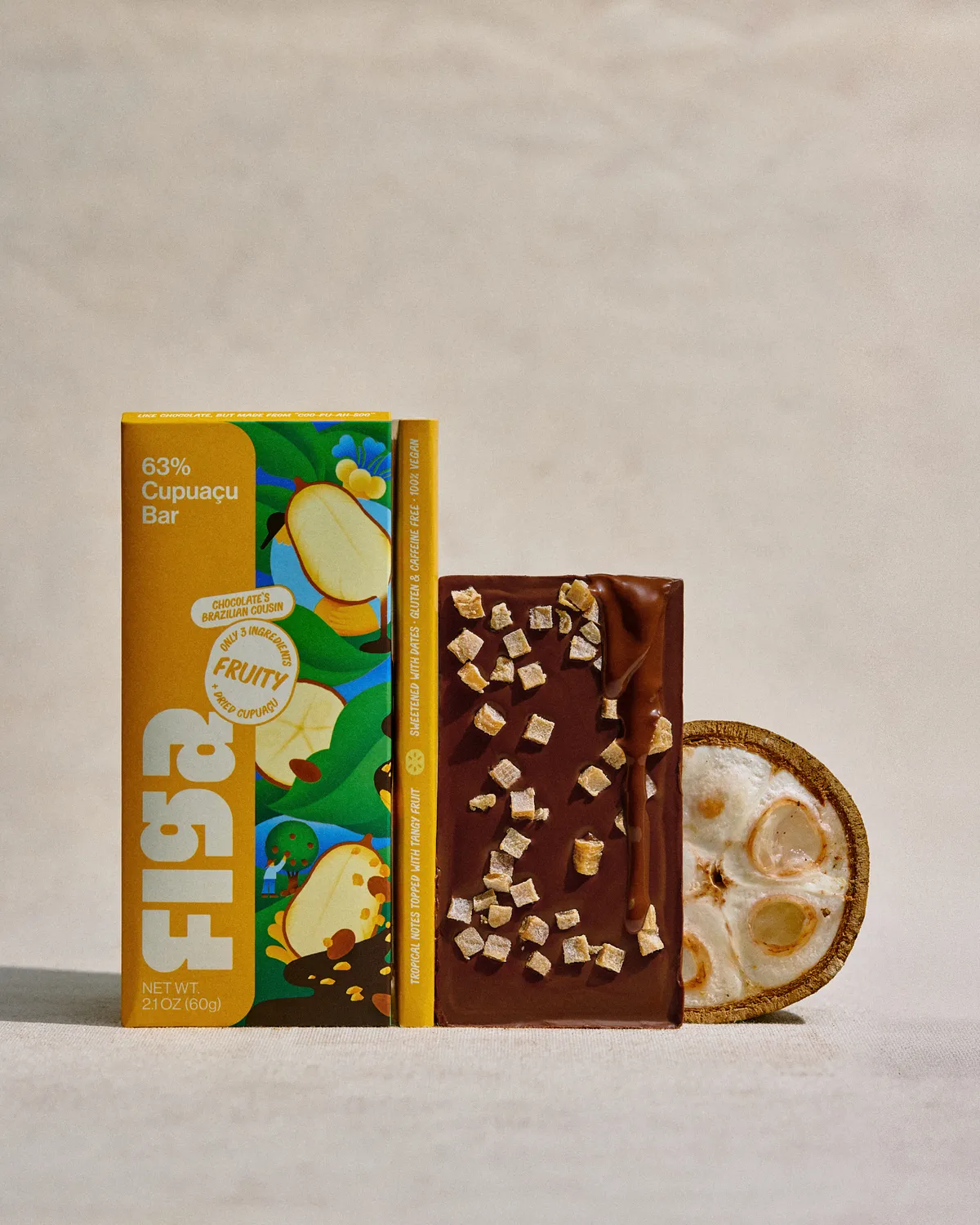 Figa Foods, 63% Cupuacu Bar | Fruity (w. Dried Cupuacu Fruit on top) | Chocolate's Brazilian Cousin