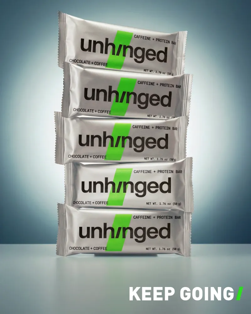 Unhinged, Chocolate & Coffee Caffeinated Protein Bars - Case of 72